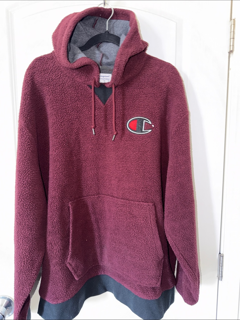Champion Men's Maroon Sherpa Crewneck Hoodie